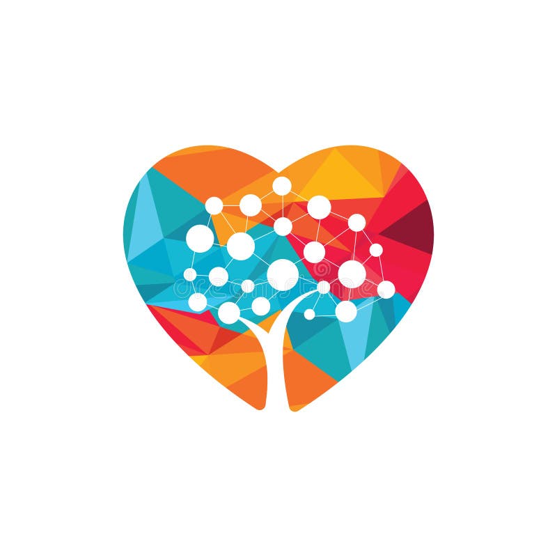 Tech Tree heart shape concept Logo Template Design. stock illustration