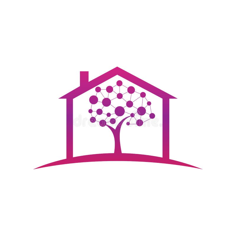 Tech Tree home shape concept Logo Template Design. stock illustration