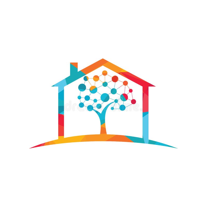 Tech Tree home shape concept Logo Template Design. royalty free illustration