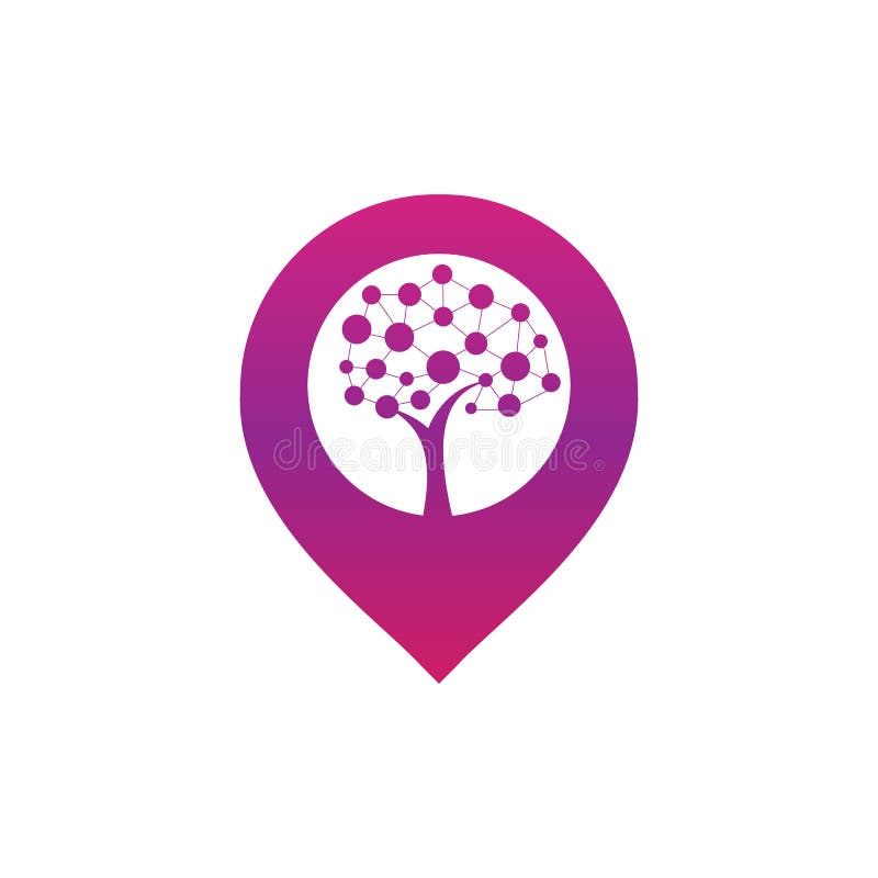 Tech Tree map pin shape concept Logo Template Design. stock illustration