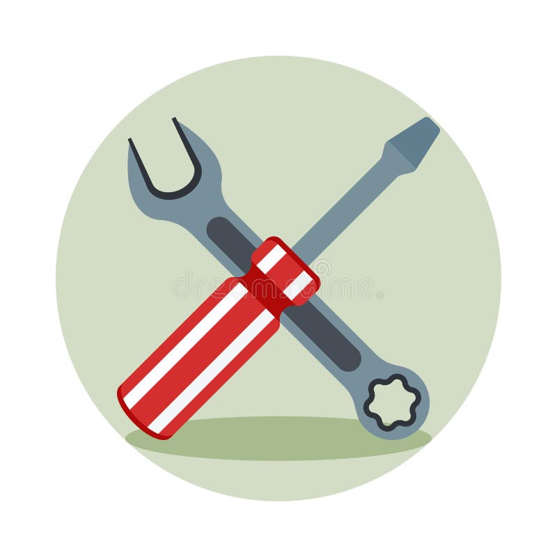 Technical assistance or technical support icon. Crossed screwdriver and wrench vector illustration