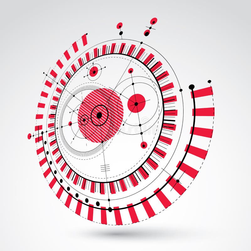 Technical blueprint, red vector digital background with geometric design elements, circles. 3d illustration of engineering system vector illustration Technical blueprint, red vector digital background with geometric design elements, circles. 3d illustration of engineering system vector illustration