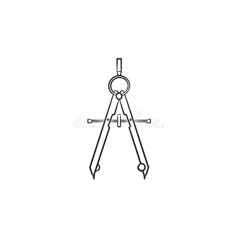 Technical compass hand drawn sketch icon.