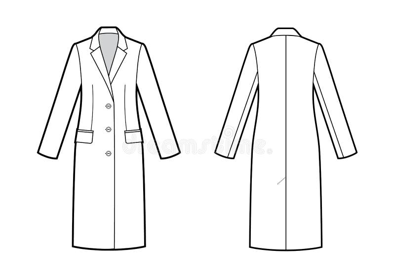 Technical Drawing of Classic Coat, Fashion Sketch Stock Illustration ...