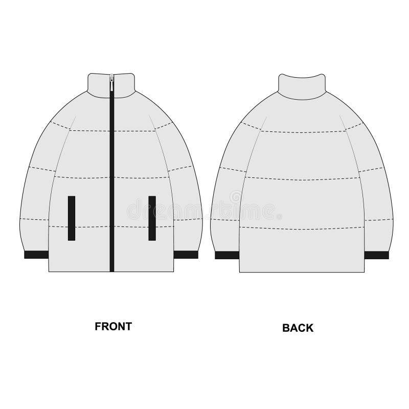 Technical Drawing of a Gray Insulated Jacket. Template Set of an Technical Drawing of a Gray Insulated Jacket. Template Set of an