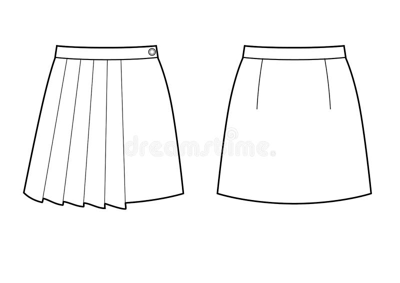 Technical Drawing Sketch Skirt with Pleats Vector Illustration. Stock ...