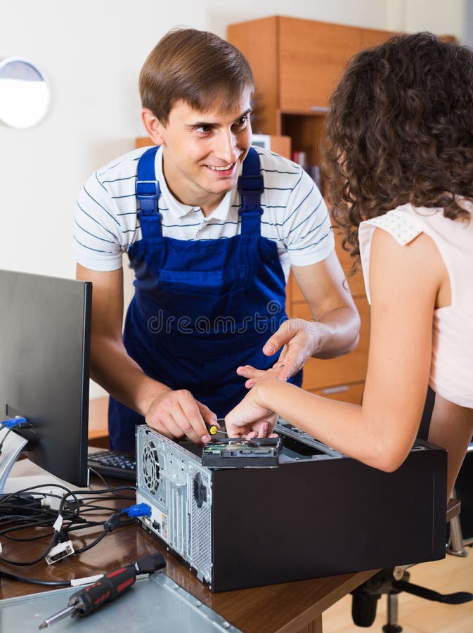 Technical Engineer Upgrading Hardware of Client Computer Stock Photo
