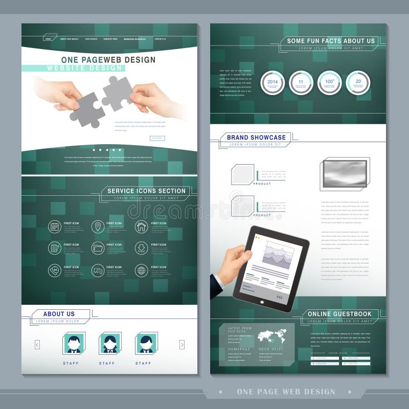 Technical one page website template design vector illustration