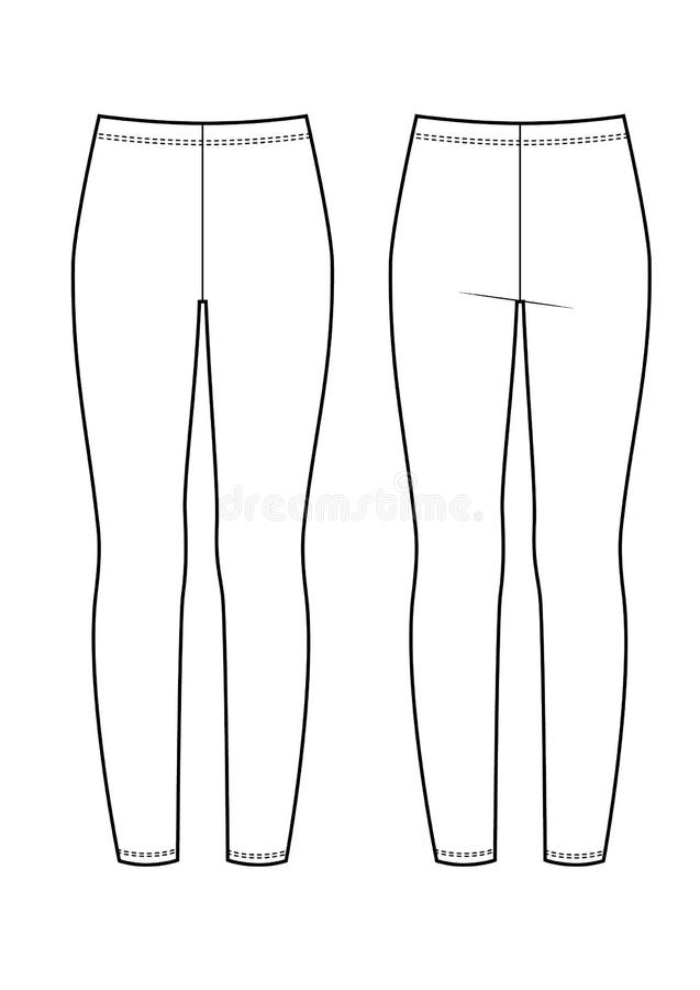 Technical Sketch of Leggins Back and Front. Stock Vector Illustration