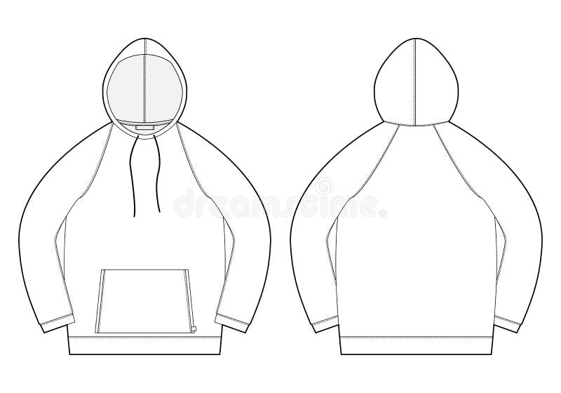 Technical Sketch for Men Hoodie. Front and Back View. Technical Drawing ...