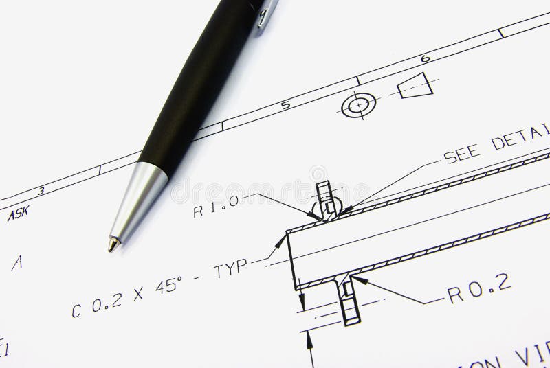 Technical sketch and pen stock images