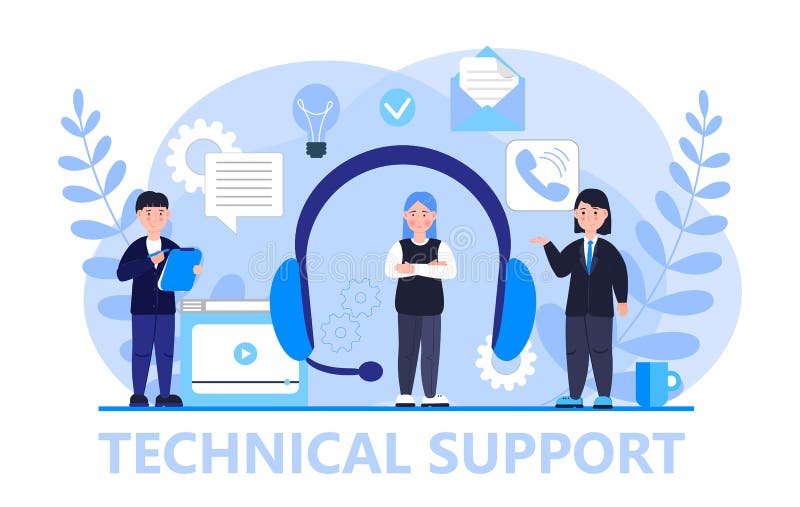 Technical Support or Call Center Concept Vector. Big Headphone and