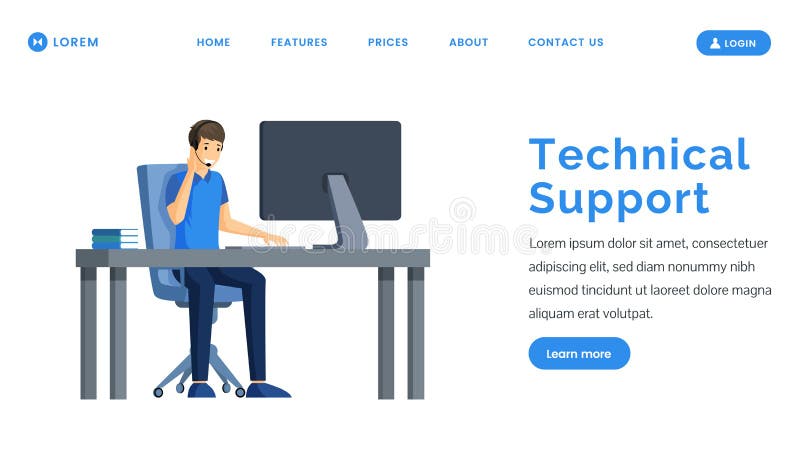 Technical support landing page vector template. Call center and service web banner design. stock illustration