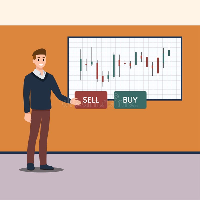Technical trader is analyzing stock chart. Businessman doing presentation vector illustration