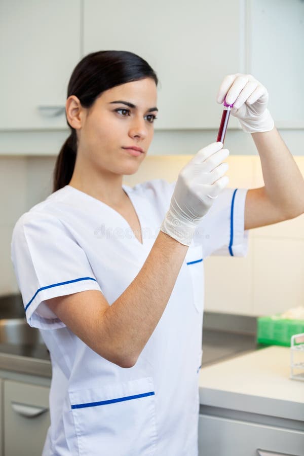 Technician Analyzing Blood Sample Stock Image Image of beautiful
