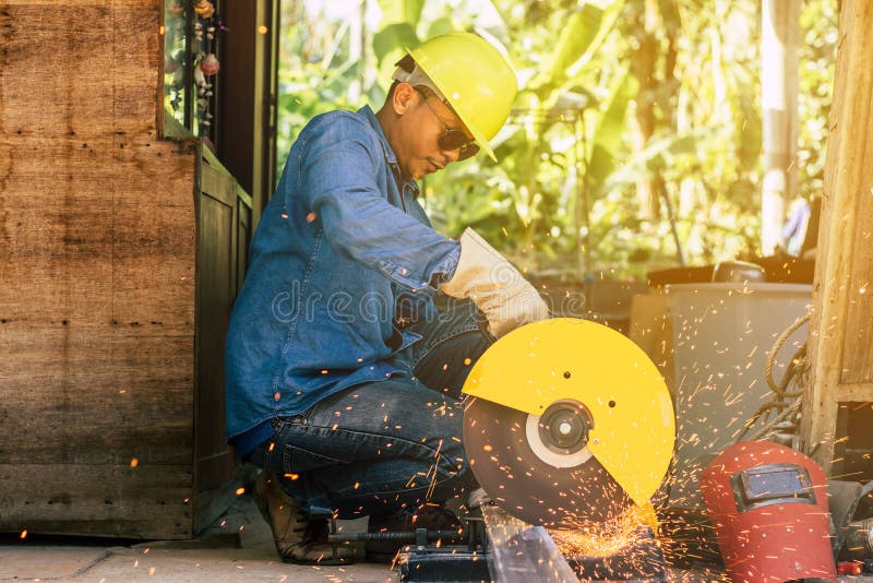Technician cutting steel stock image. Image of profession 96642947