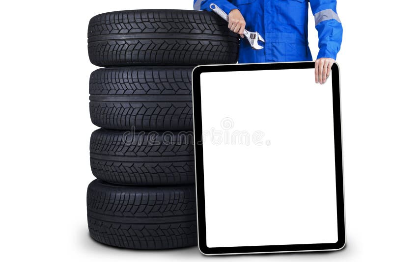 Technician with empty signboard stock image Technician with empty signboard stock image