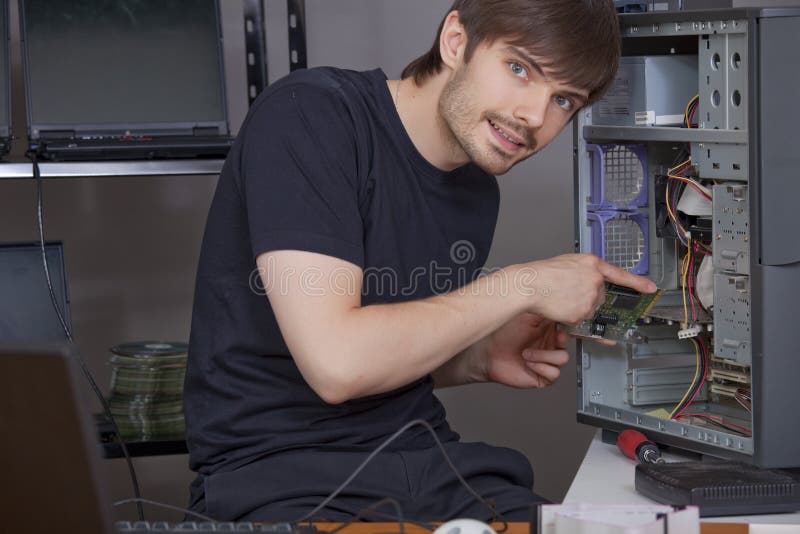 Technician installing new hardware