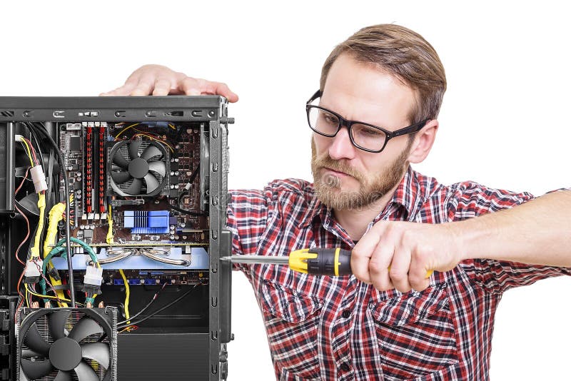Technician repair assembles computer royalty free stock image
