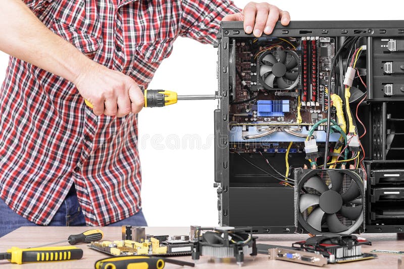 Technician repair assembles computer royalty free stock photos