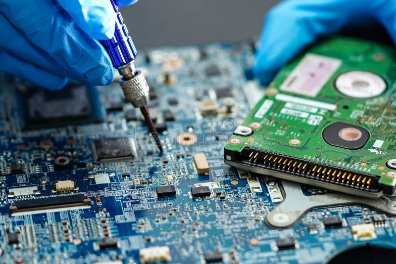 Technician Repairing Micro Circuit Main Board Computer Electronic Technology Stock Photo Image