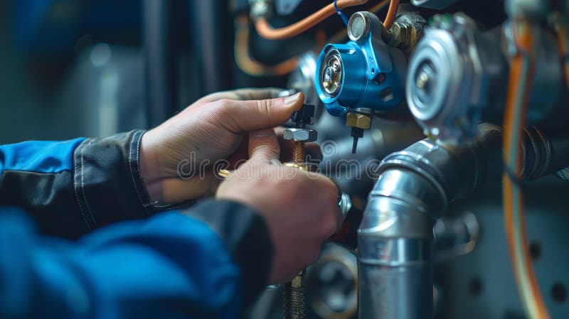Technician Skillfully Adjusting Machinery in Workshop: Concept of Technical Precision, Skilled Labor, Industrial royalty free stock photography