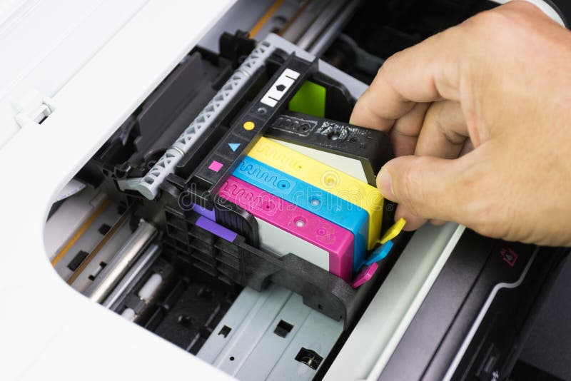 Technicians are Install Setup the Ink Cartridge of a Inkjet Printer the ...