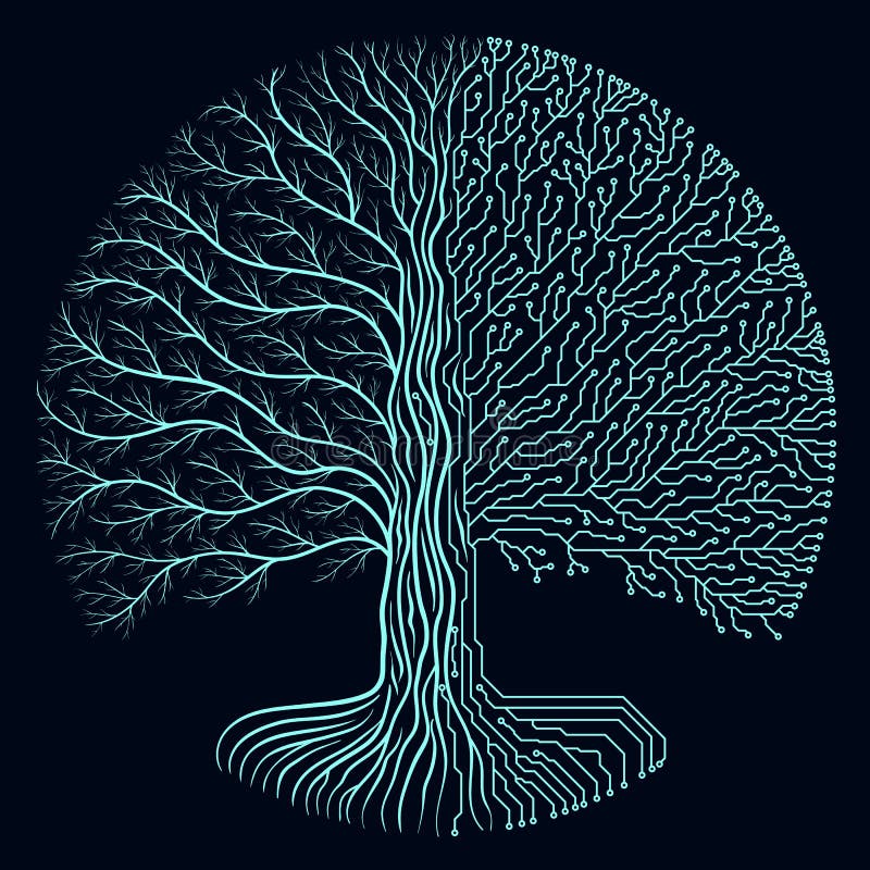 Technika obwodu stylu yggdrasil round drzewo Cyberpunk futurystyczny projekt Postępu symbol royalty ilustracja Technika obwodu stylu yggdrasil round drzewo Cyberpunk futurystyczny projekt Postępu symbol royalty ilustracja
