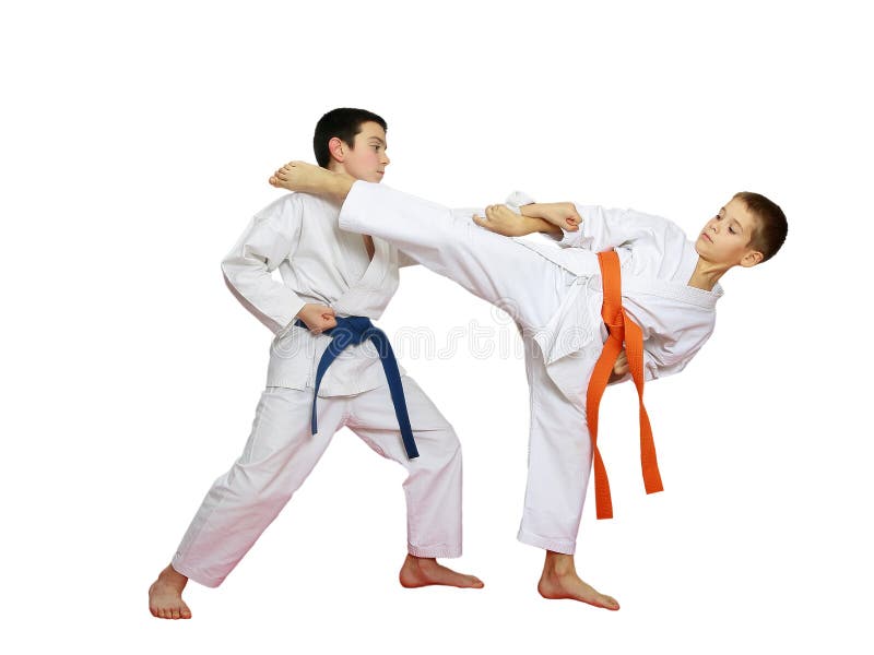 Technique Karate in Perform Athletes with Orange and Blue Belt Stock Image  - Image of paired, experience: 36893661