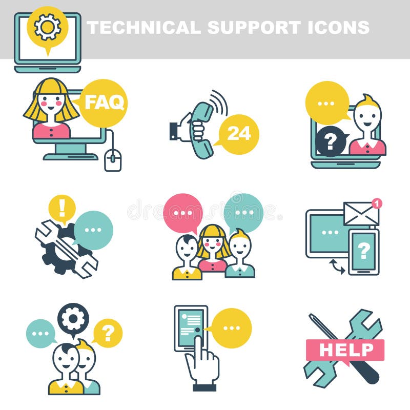 Technische ondersteuningpictogrammen die hulp telefonisch of Internet symboliseren royalty-vrije illustratie Technische ondersteuningpictogrammen die hulp telefonisch of Internet symboliseren royalty-vrije illustratie