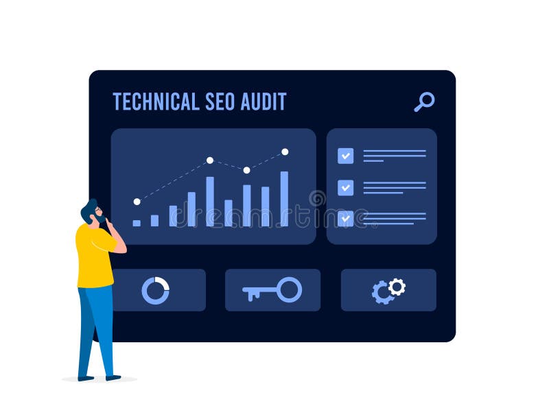 Technisches Prüfkonzept. Verbesserung des Seegrings der Website. Optimierung der Website für Elemente auf Seiten lizenzfreie abbildung
