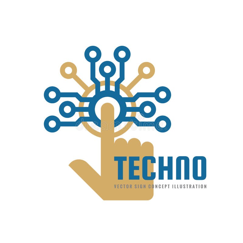 Techno - иллюстрация концепции шаблона логотипа вектора Обломок человеческого компьютера касания руки электронный Современный эле бесплатная иллюстрация