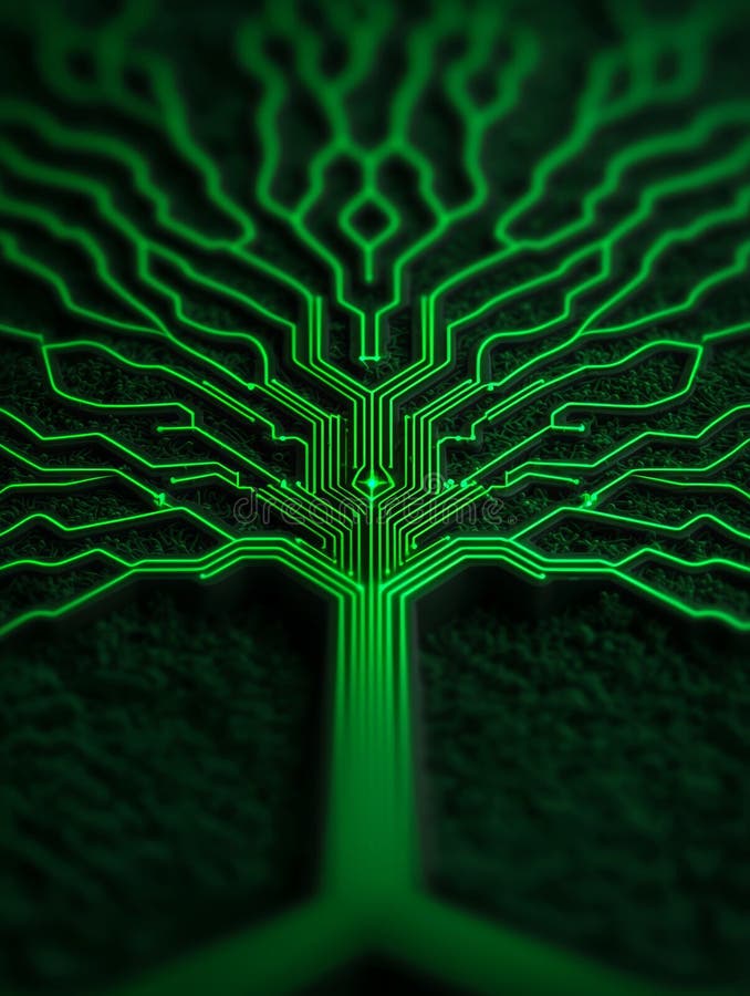 Technologia symbolizująca zielony obwód drzewa i naturalne połączenie międzysystemowe ilustracji