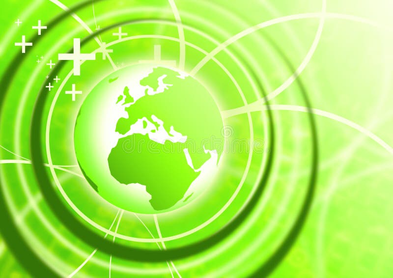 Technology Background in green with globe. Technology Background in green with globe
