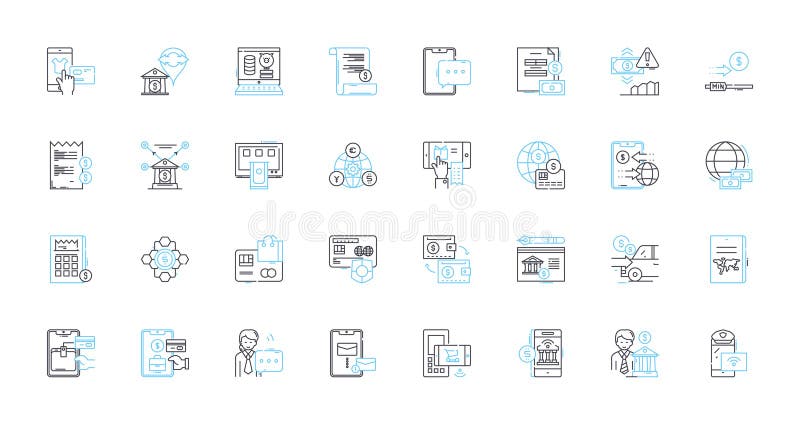 Technological advancement linear icons set. Innovation, Automation, Virtualization, Cryptocurrency, Nanotechnology vector illustration