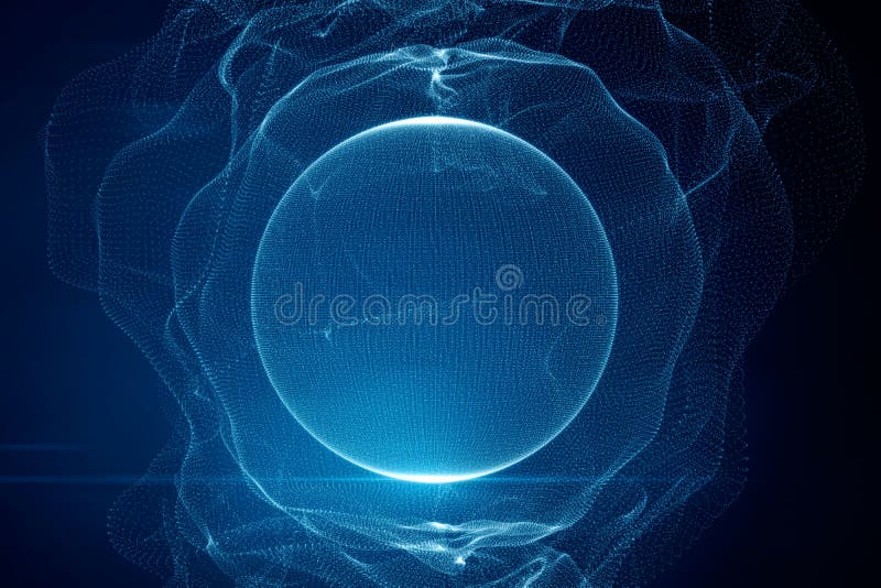Technological concept with abstract digital blue dotted sphere symbolized globe and data. vector illustration