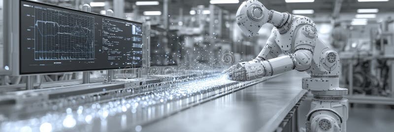 Technological evolution in automated industrial assembly stock illustration