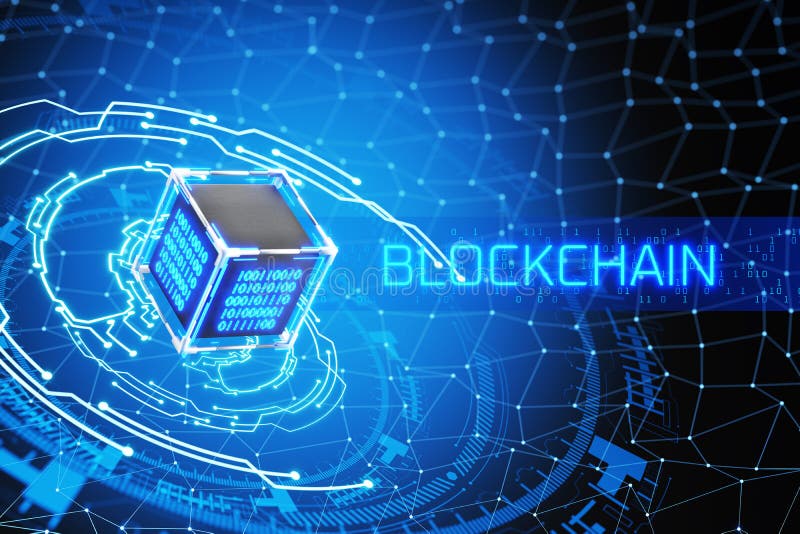 Technologie blockchain avec rendu 3d abstrait en arrière-plan illustration libre de droits