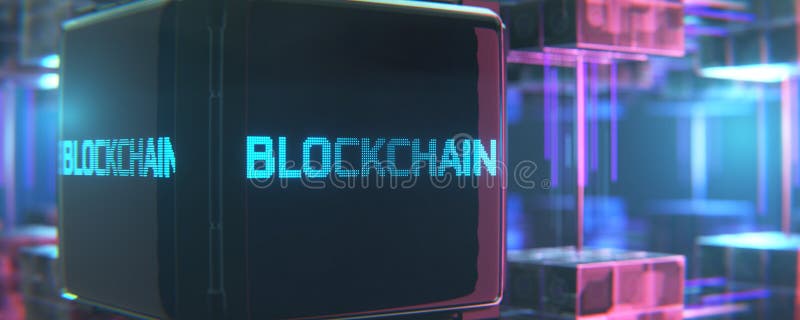 Technologie blockchain sur cube abstrait. le concept de l'algorithme de traitement. traitement d'une transaction sur blockchain 3d illustration de vecteur