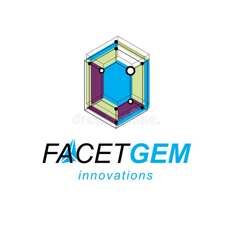 Technologie collectief embleem 3D ontwerp, abstracte sh gefacetteerd vector stock illustratie