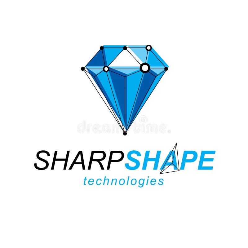 Technologie conceptueel embleem 3D ontwerp, abstracte gefacetteerde vector stock illustratie