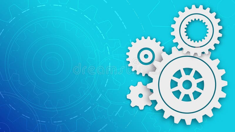 Technologie de fond abstraite et concepts d'ingénierie roue de traction 3d tournant sur fond bleu. métaphore travail d'équipe illustration stock
