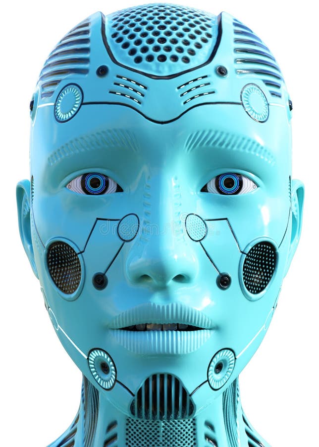 Technologie, Frauen-Roboter-Kopf, lokalisiert, blau stock abbildung Technologie, Frauen-Roboter-Kopf, lokalisiert, blau stock abbildung