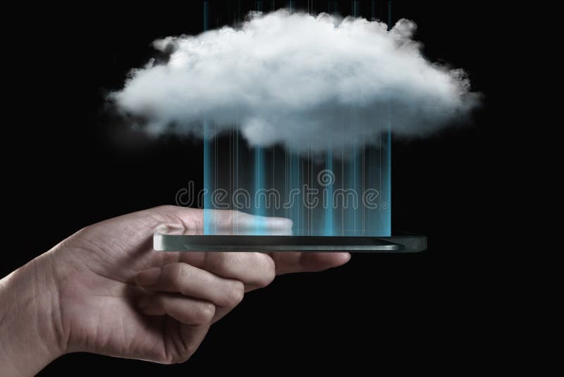 Technologie informatique de nuage avec le smartphone photo libre de droits Technologie informatique de nuage avec le smartphone photo libre de droits