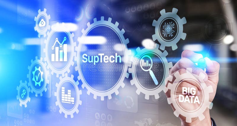 Technologiekonzept der Suptech Regtech-Aufsichtsregelung für virtuelle Bildschirme lizenzfreies stockbild