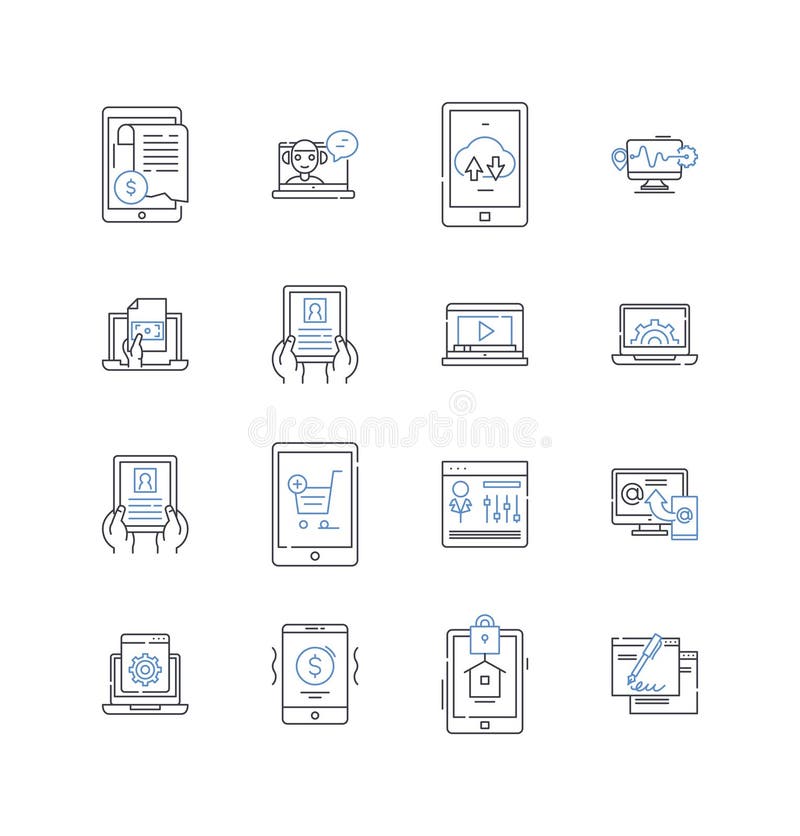 Technologies line icons collection. Robotics, AI, Virtual Reality, Augmented Reality, Nanotechnology, Automation stock illustration