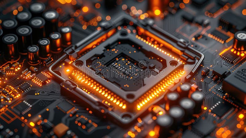 Technologische Symphonie : Metallwege, die auf einer Computerplatine tanzen lizenzfreie stockfotografie