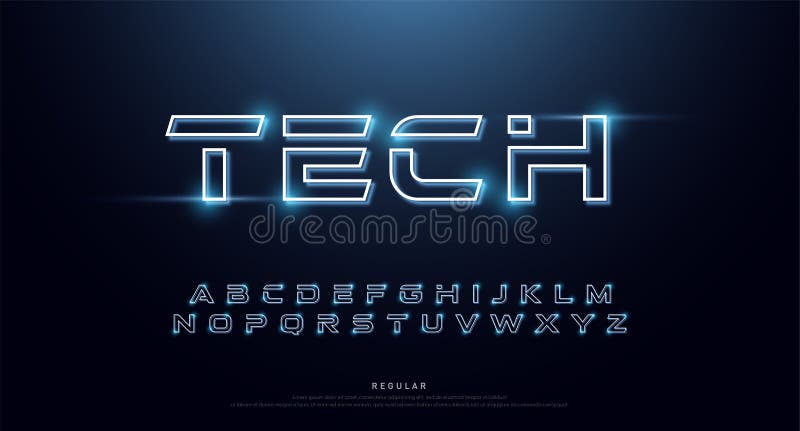Technology abstract neon font and alphabet. techno effect logo designs. Typography digital space concept. vector illustration vector illustration