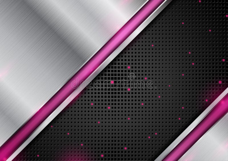 Technology Abstract Silver Metallic Background With Pink Stripes Stock