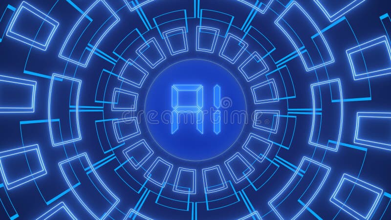 Technology background - AI - Artificial intelligence - surrounded by graphic elements in blue stock illustration